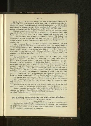 Die Klärung und Reinigung der städtischen Abwässer.