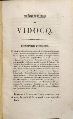 Mémoires de Vidocq, chef de la police de sureté jusqu'en 1827, 1