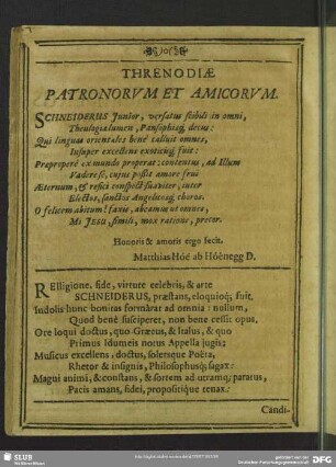 Threnodiae Patronorum Et Amicorum