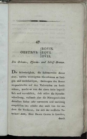 47. Oestrus Bovis. Equi. Ovis. Die Ochsen-, Pferde- und Schaf- Bremse.