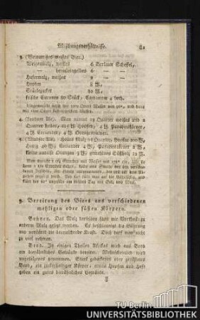 9. Bereitung des Biers aus verschiedenen mehligen oder süßen Körpern.