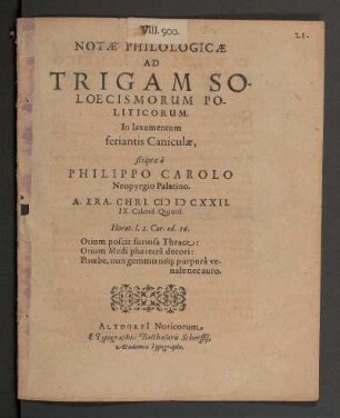 Notae Philologicae Ad Trigam Soloecismorum Politicorum
