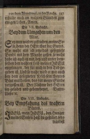 Die VIII. Andacht. Bey Empfahung des wahren Blutes.