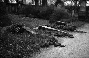 Freiburg: Alter Friedhof; Grabsschändung, umgeworfene Grabkreuze