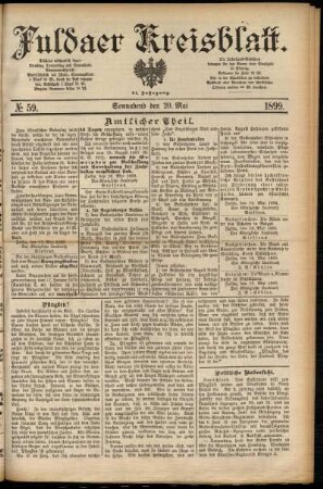 Erste Ausgabe vom Samstag, den 20. Mai 1899.