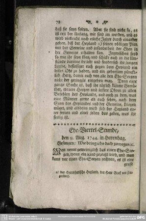 Ehe-Viertel-Stunde, den 9. Aug. 1744. in Herrnhag