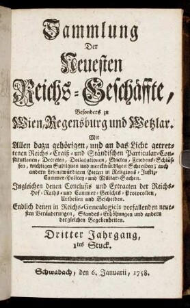 1tes Stuck. Schwabach, den 6. Januarii, 1758.