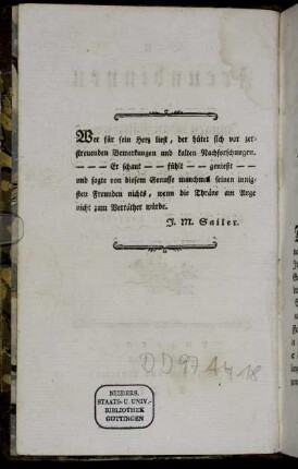 Wer für sein Herz liest[...] J. M. Sailer.