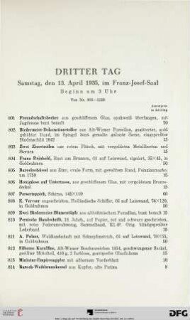 Dritter Tag: Samstag, den 13. April 1935, im Franz-Josef-Saal, Beginn um 3 Uhr (Nr. 801-1220)