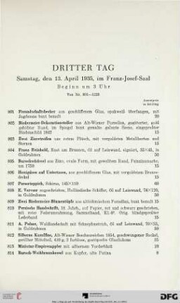 Dritter Tag: Samstag, den 13. April 1935, im Franz-Josef-Saal, Beginn um 3 Uhr (Nr. 801-1220)