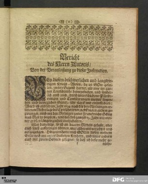 Bericht des Herrn Autoris, Von der Veranlassung zu dieser Instruction.