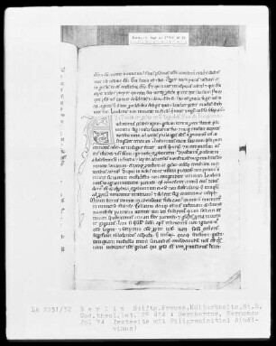 Bernhardus, Sermones quadragesimales — Initiale A (udivimus), Folio 74 recto