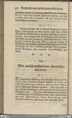 VII. Von neulich verstorbenen schwedischen Gelehrten