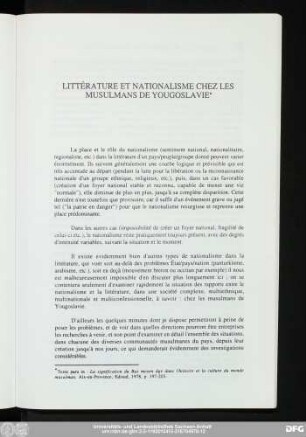 Littérature Et Nationalisme Chez Les Musulmans De Yougoslavie
