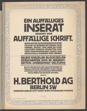 Ein auffälliges Inserat bedingt eine auffällige Schrift : wenn Sie die nachstehenden Muster prüfen ...