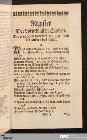 Register Der vornehmsten Sachen