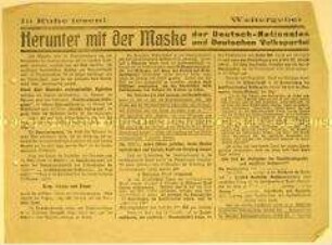 Programmatischer Wahlaufruf der SPD gegen die Rechtsparteien und pro Unterstützung der Liste Krüger - Waentig bei der Reichstagswahl
