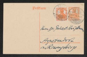 Brief von Moritz Heimann an Gerhart Hauptmann