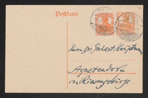 Brief von Moritz Heimann an Gerhart Hauptmann