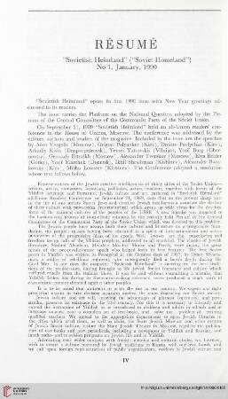 Résumé „Sovietish Heimland“ („Soviet Homeland“) No 1, January, 1990