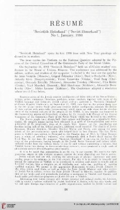 Résumé „Sovietish Heimland“ („Soviet Homeland“) No 1, January, 1990