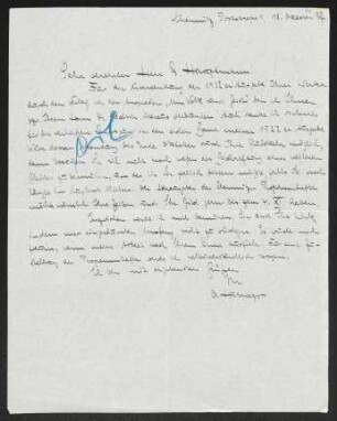 Brief von A. Harnapp an Gerhart Hauptmann