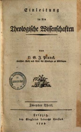 Einleitung in die theologische Wissenschaften, 2