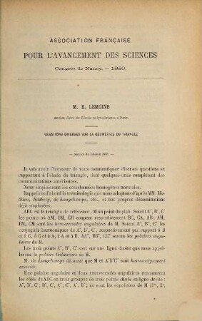 (Opuscules géométriques), [14]. Questions diverses sur la géometrie du triangle