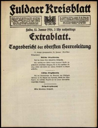 Ausgabe vom Samstag, den 15. Januar 1916.