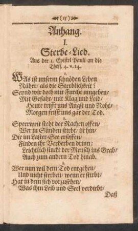 Sterbe=Lied. Aus der 1. Epistel Pauli an die Thess. 4. V. 14.