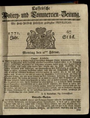 6tes Stueck, Montag den 11ten Februar 1771
