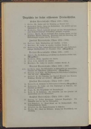 Verzeichnis der bisher erschienenen Vereinsschriften.