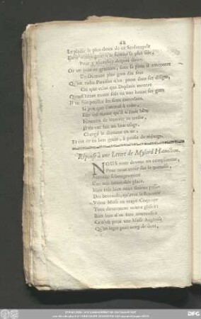Résponse à une Lettre de Mylord Hamilton.