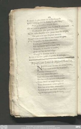 Résponse à une Lettre de Mylord Hamilton.