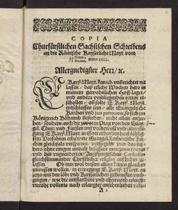 2r-6v, Copia Churfürstl. Sächsischen Schreibens...
