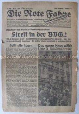 Kommunistische Tageszeitung "Die Rote Fahne" u.a. zum BVG-Streik in Berlin