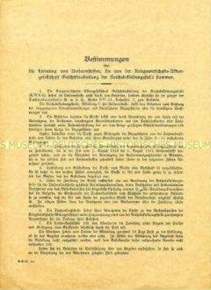 Bestimmungen der Reichsbekleidungsstelle über die Lieferung von Uniformstoffen, die von der Kriegswirtschafts-AG stammen
