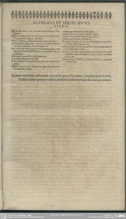 Elenchus Et Series Huius Operis