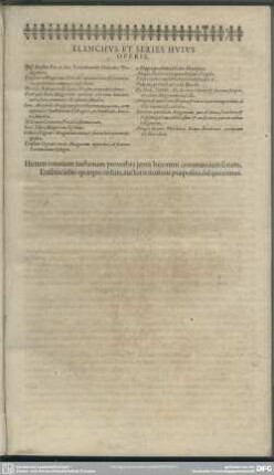 Elenchus Et Series Huius Operis