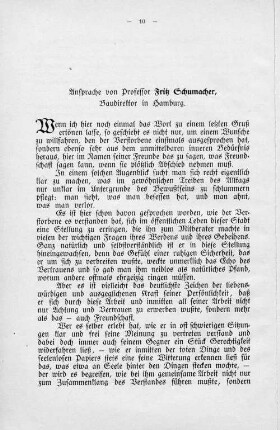 Ansprache von Professor Fritz Schumacher, Baudirektor in Hamburg.