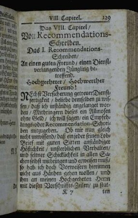 Das VIII. Capitel/ Von Recommendations-Schreiben.