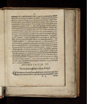 Dissertatio VI. Tertia Lunae affectio relata, Eclipsis