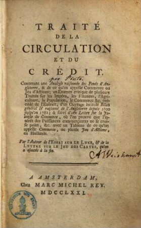 Traité de la circulation et du crédit