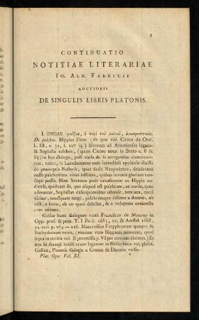 I-XII, Continuatio Notitia Literaria de Platone.
