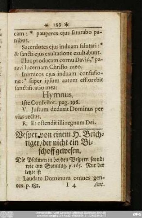Vesper von einem H. Beichtiger, der nicht ein Bischoff gewesen.