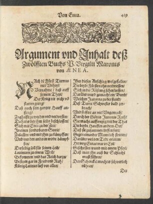 Argument und Inhalt deß Zwölfften Buchs P. Virgilii Maronis/ von Aenea.