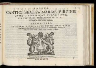 Cantici Beatiss. Mariae Virginis ... Pars prima. Bassus