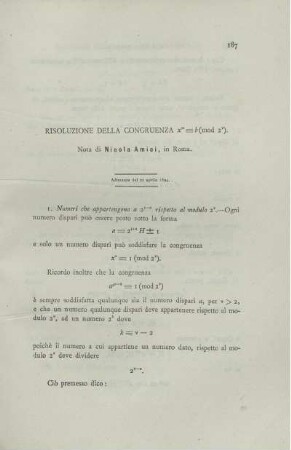 Risoluzione della congruenza...