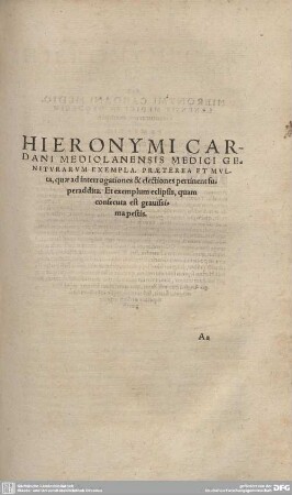 Hieronymi Cardani Mediolanensis Medici Geniturarum Exempla