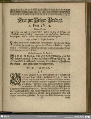 Text zur Vesper-Predigt. I. Petr. IV, 3